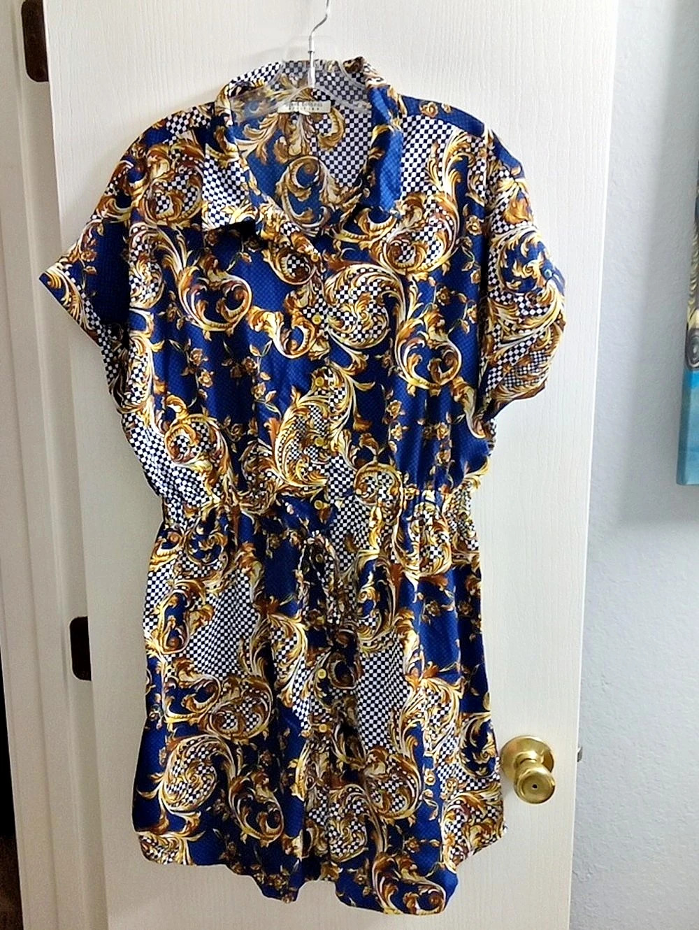 Speed Control Printed Romper in Blue & White Like New